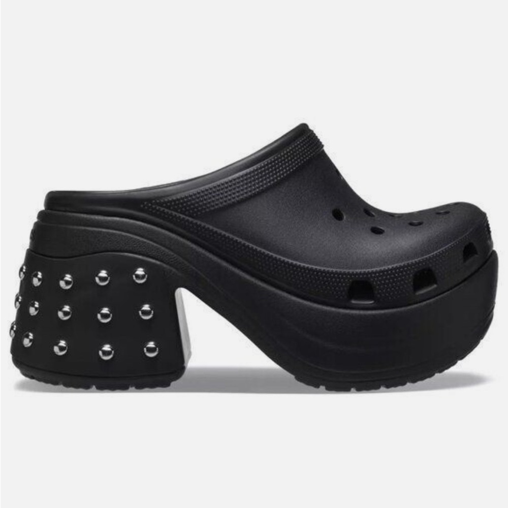 CROCS Black Platform Studded Heel Siren Clogs